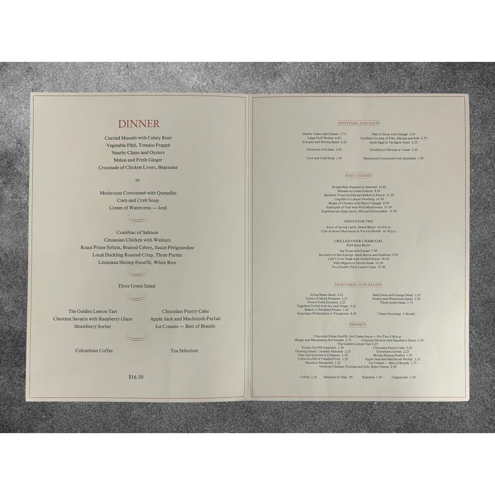 Windows on the World- 107th Floor- Twin Towers- New York, NY menu